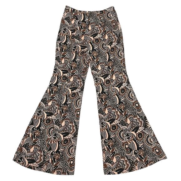 NEW Anthropologie Drapey Flare Pants Viscose Brown Motif Jungle Print - Size 4 - Picture 12 of 16